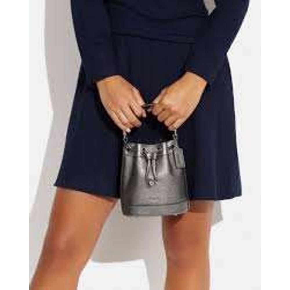 Coach Dempsey Drawstring Bag Womens Small Gunmetal Pebbled Leather CE609